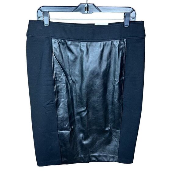 INC International Concepts Skirt Black Faux Leather Front Stretch Slip On Large - Picture 1 of 11